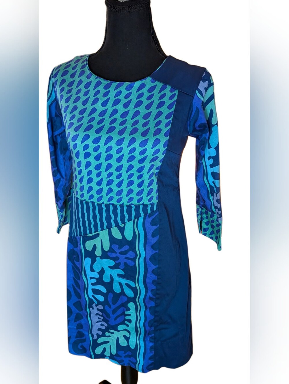 Gretchen Scott Designs Blue & Teal Patchwork Shift Dress
